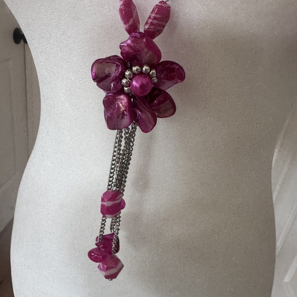 Vtg‎ Chunky Beaded Long Statement Necklace Pink Flower Beads Artsy Retro Y2k - Picture 2 of 6
